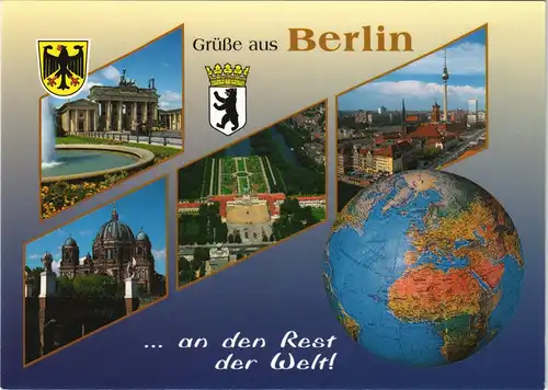 Berlin Stadtteilansichten, Welt-Kugel, Mehrbild-AK Gruss a.d. Rest der Welt 2010
