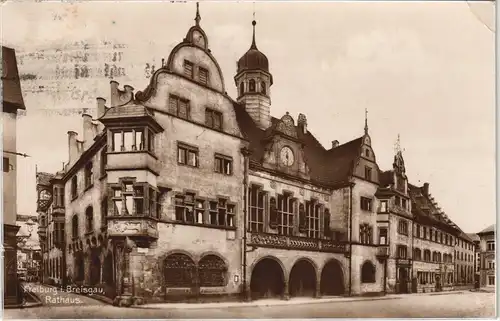 Ansichtskarte Freiburg im Breisgau Straßenpartien - Rathaus 1928