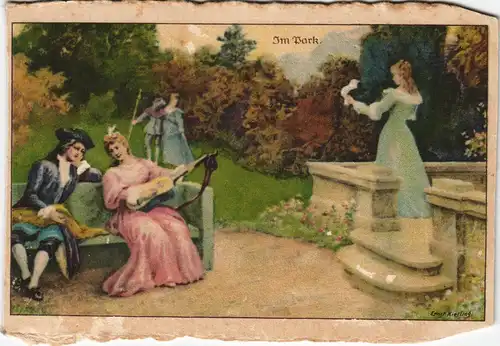 Ansichtskarte  Künstlerkarte Liebende im Park 1918