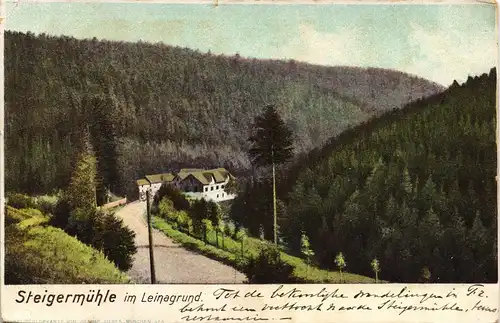 Ansichtskarte Finsterbergen-Friedrichroda Steigermühle im Leinagründ 1908