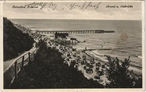 Ansichtskarte Koserow Usedom Strand udn Seebrücke 1932