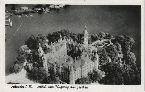 Ansichtskarte Schwerin Luftbild Schloß Anlegestelle 1936