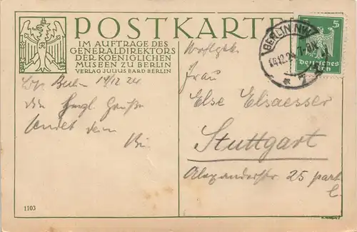 Ansichtskarte Berlin BILDNIS DES HIERONYMUS HOLZSCHUHER ALBRECHT DÜRER 1924