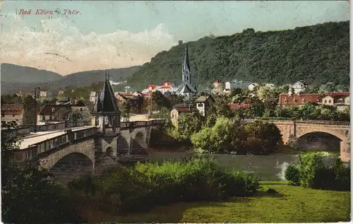 Ansichtskarte Bad Kösen Brücke, Stadtpartie 1924