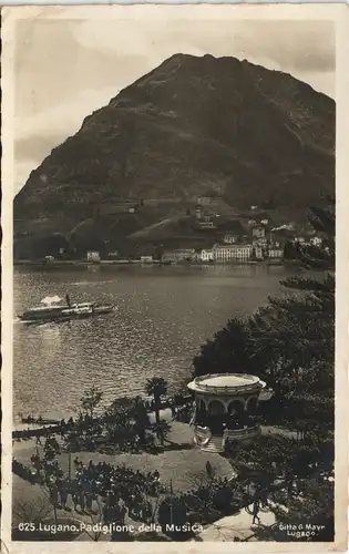 Ansichtskarte Lugano Dampfer, Musikpavillon - See 1931