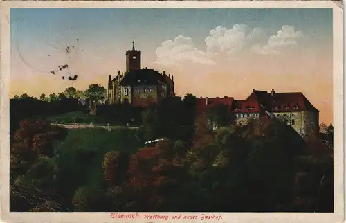 Ansichtskarte Eisenach Wartburg und neuer Gasthof (Fernansicht) 1921