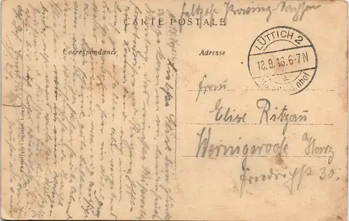 Postkaart Lüttich Luik Lîdje Les Terrasses - gel. Feldpost 1916