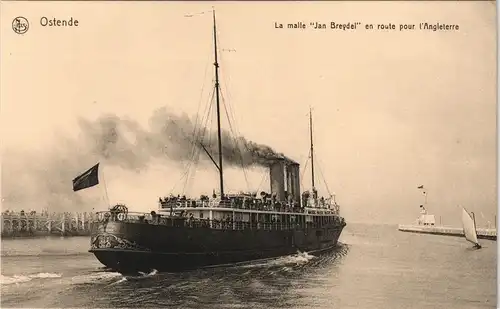 Ostende Oostende La malle "Jan Breydel" en route pour l'Angleterre Dampfer 1913