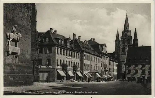 Ansichtskarte Ansbach Markt, Rathaus - Kriegerdenkmal 1932