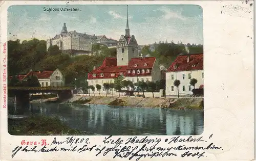 Ansichtskarte Gera Schloß Osterstein - Flußpartie 1902