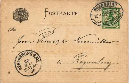 Nürnberg Bayerische Jubiläums Landes Ausstellung Sonderstempel Drucksache 1898