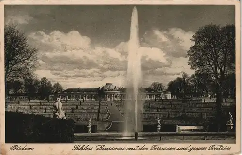 Ansichtskarte Potsdam Sanssouci Terrassen große Fontaine, Wasserspiele 1934
