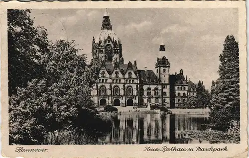 Ansichtskarte Hannover Neues Rathaus, gel. Besatzungszone Misburg 1947