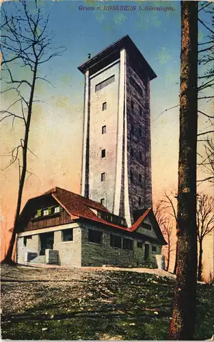 Ansichtskarte Gönningen Umlandansicht Gruss vom Rossberg, Turm-Gebäude 1915