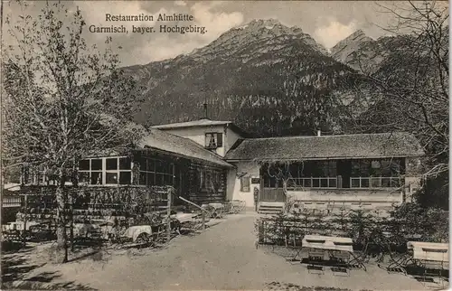 Ansichtskarte Garmisch-Partenkirchen Restauration Almhütte 1914