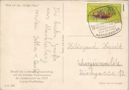 Markkleeberg Landwirtschaftsausstellung der DDR gel Sonderstempel 1960