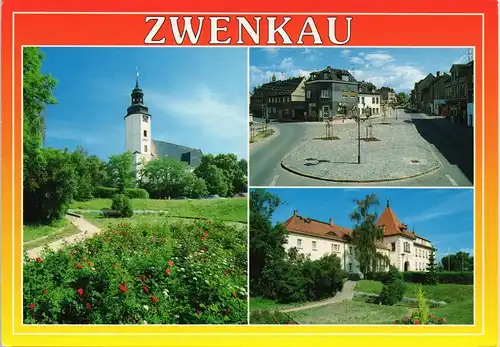 Ansichtskarte Zwenkau 3 BIld: Kirche und Straße 1994