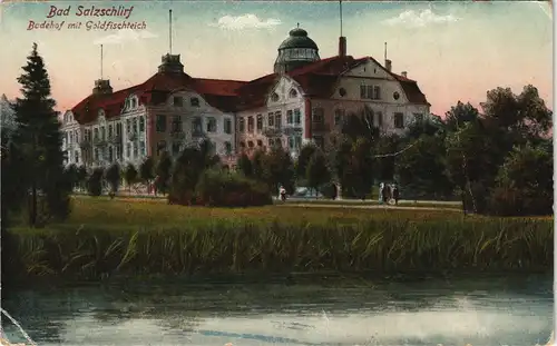 Ansichtskarte Bad Salzschlirf Badehof am Goldfischteich 1928