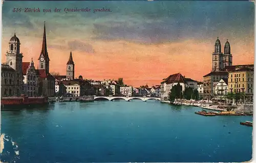 Ansichtskarte Zürich Fluss Partie von der Quaibrücke gesehen 1910