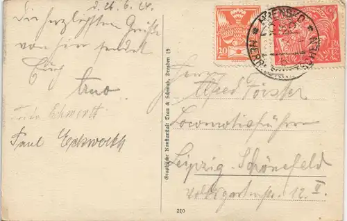 Postcard Jonsdorf (CZ) Janov Edmundsklamm - Breiter Stein 1924