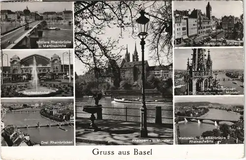 Ansichtskarte Basel MB: Bahnhof, Stadt, Markt 1960