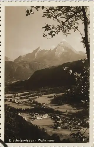 Ansichtskarte Bischofswiesen Blick auf die Stadt mit Watzmann 1930