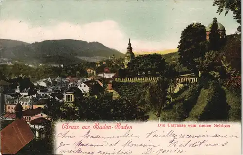 Ansichtskarte Baden-Baden Die Terrasse vom neuen Schloss 1904 #