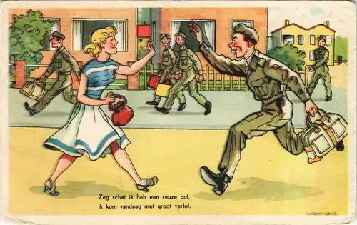 Ansichtskarte  Militär Scherzkarte Soldat Frau Niederlande Netherland 1957