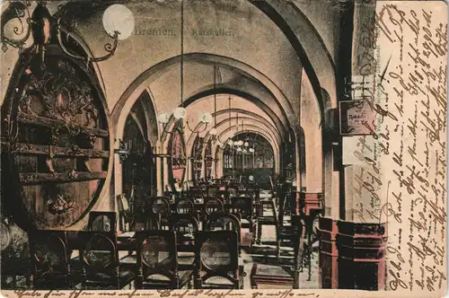 Ansichtskarte Bremen Ratskeller Gaststätte Innenansicht 1901