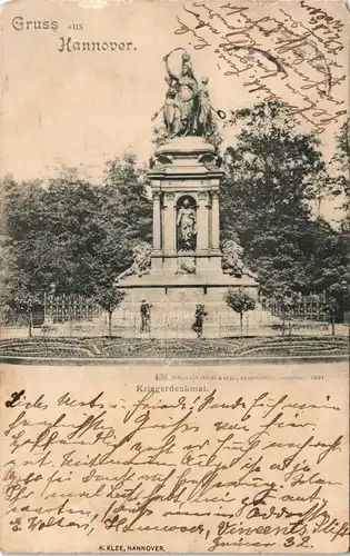 Ansichtskarte Hannover Partie am Kriegerdenkmal 1905/1901