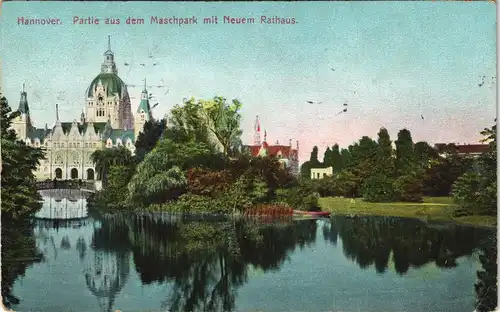 Döhren-Wülfel-Hannover Partie aus dem Maschpark mit Neuem Rathaus. 1913