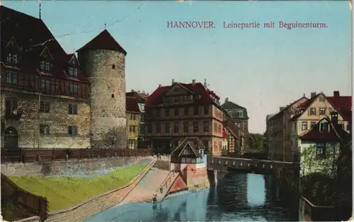 Ansichtskarte Hannover Leinepartie mit Beguinenturm 1910