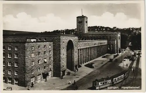 Ansichtskarte Stuttgart Hauptbahnhof, Straßenbahn 1932