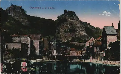 Ansichtskarte Idar-Oberstein Flußpartie gel. Feldpost 1916