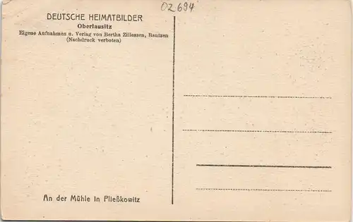 Ansichtskarte Pließkowitz-Malschwitz Malešecy An der Mühle 1924