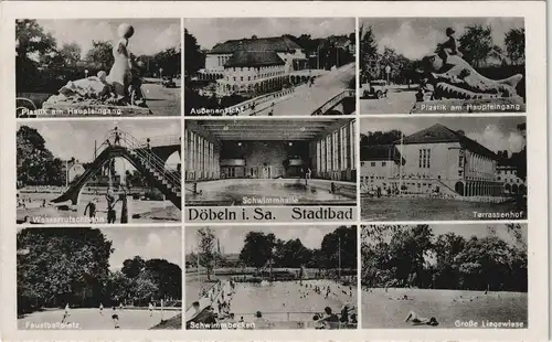 Ansichtskarte Döbeln Stadtbad, Halle, Rutsche, Plastik 1940