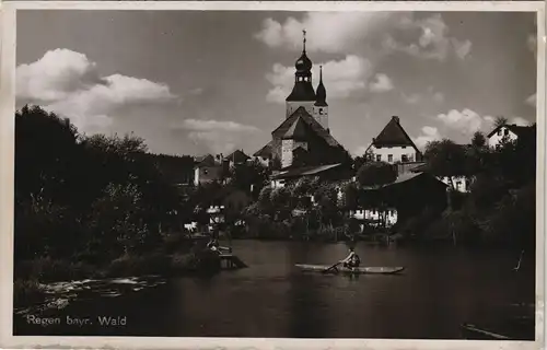 Ansichtskarte Regen Panorama-Ansicht Ruderboot mit Ruderer 1940