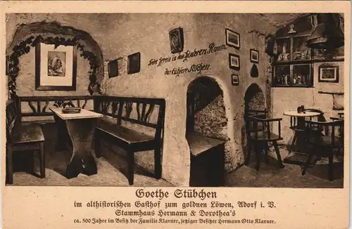 Adorf (Vogtland) Goethe Stübchen Gasthof Zum Goldenen Löwen 1920