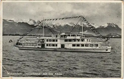 Lindau (Bodensee) Motorschiff Deutschland Alpen - Bordstempel Bodensee 1936