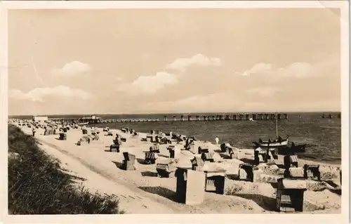 Ansichtskarte Zinnowitz Strandleben, Strandkörbe 1951