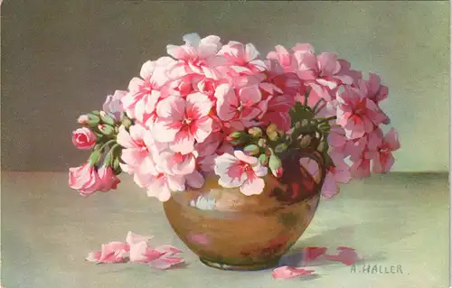 Ansichtskarte  Signierte Künstlerkarte Blumenvase - Blumen A. Haller 1913