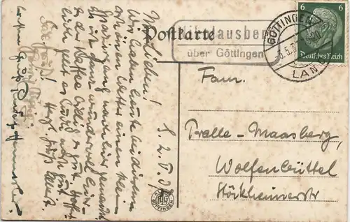 Nikolausberg-Göttingen Gasthaus Vollbrecht - gel. Landpoststempel 1937