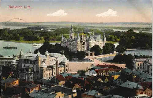 Schwerin Blick über die Stadt auf das Schloß gel. Feldpost 1916