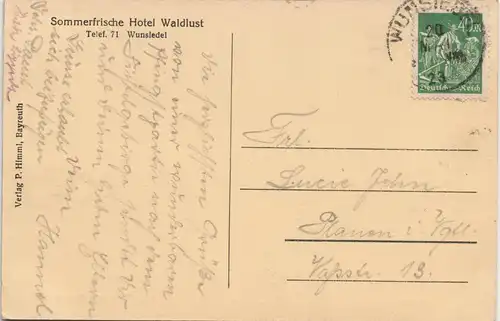 Luisenburg-Wunsiedel (Fichtelgebirge) Fichtelgebirg: Hotel Waldlust  1923