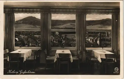 Großschönau (Sachsen) Gaststätte Hutberg - Innen und Ausblick 1938
