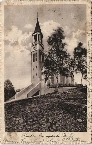 Postcard Graslitz Kraslice Partie an der evangelischen Kirche 1917