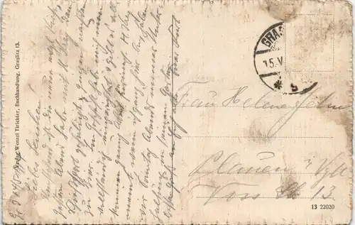 Postcard Graslitz Kraslice Partie an der evangelischen Kirche 1917