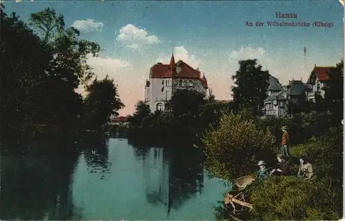 Ansichtskarte Hanau An der Wilhelmsbrücke - Kinzig Kinder 1918