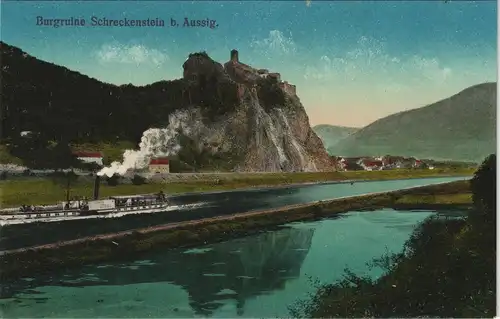 Schreckenstein (Elbe)-Aussig Střekov (Laben) Ústí nad Labem (Ustji, Ustjiss) Burg Schreckenstein / Střekov 1913