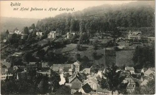 Ansichtskarte Ruhla mit Hotel Bellevue u. Hotel Landgraf. 1908